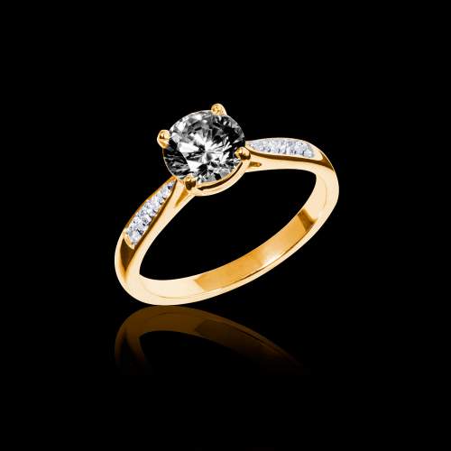 Bague solitaire diamant noir or jaune Angela